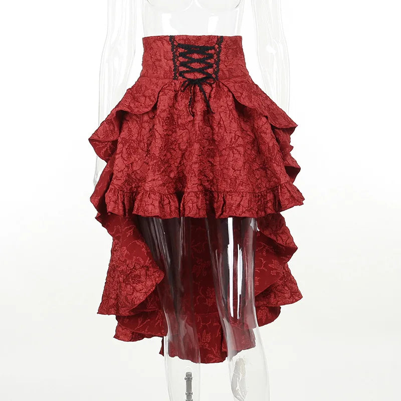 Mall Goth High Waist Swallowtail Women's SteamVintage Lace Up Asymmetrical High Low Skirt