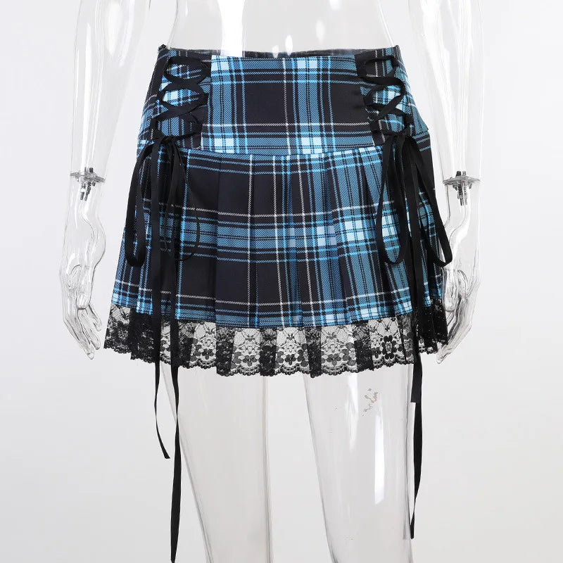 Mall Gothic Grunge Summer Mini Women Y2K Vintage Lace Harajuku Streetwear High Waist Bandage Sexy Skirt