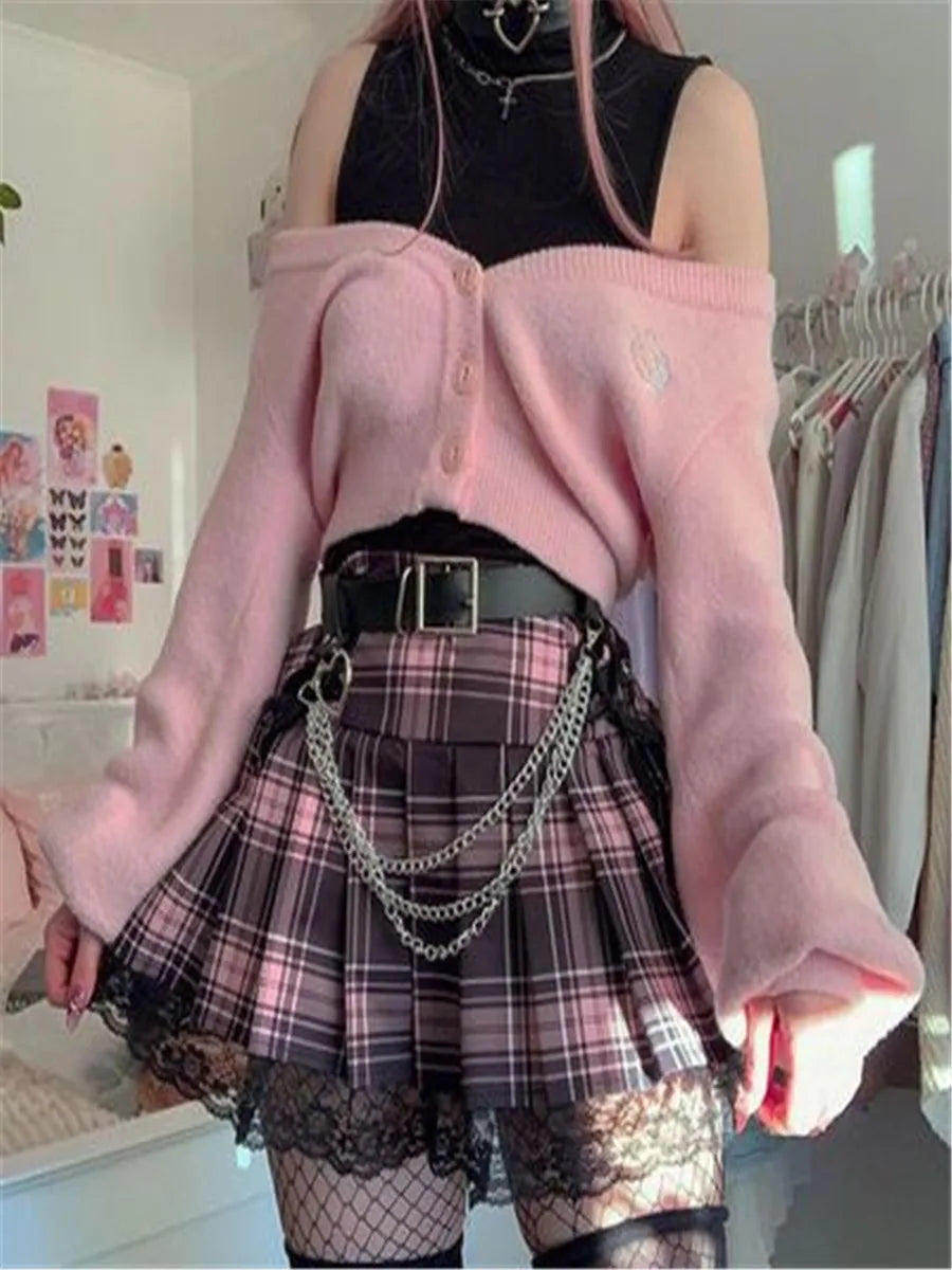 Mall Gothic Grunge Summer Mini Women Y2K Vintage Lace Harajuku Streetwear High Waist Bandage Sexy Skirt
