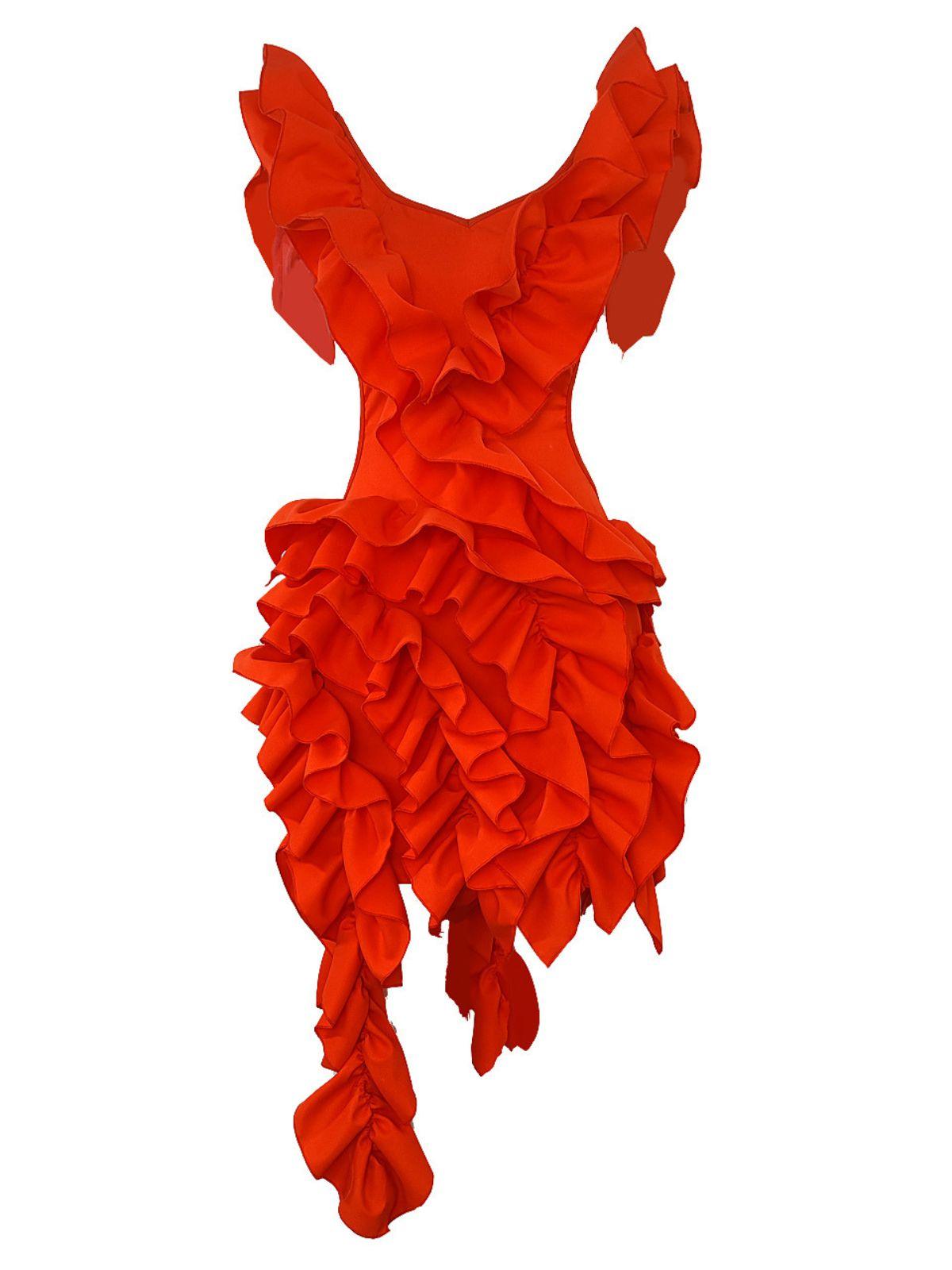 Cutout Ruffle Tiered Dress In Orange