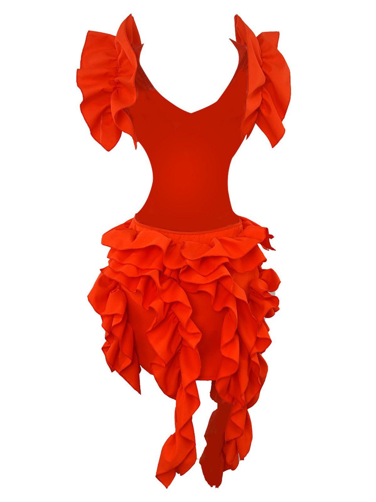 Cutout Ruffle Tiered Dress In Orange