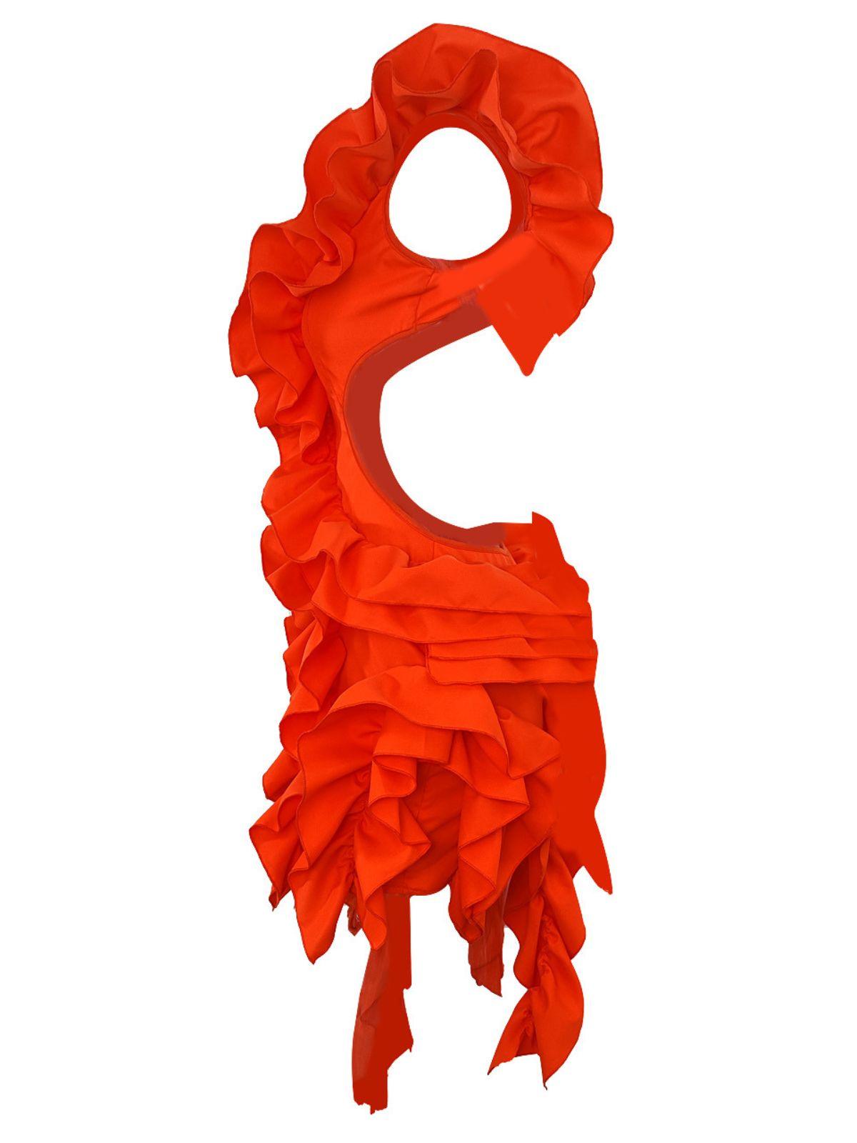 Cutout Ruffle Tiered Dress In Orange