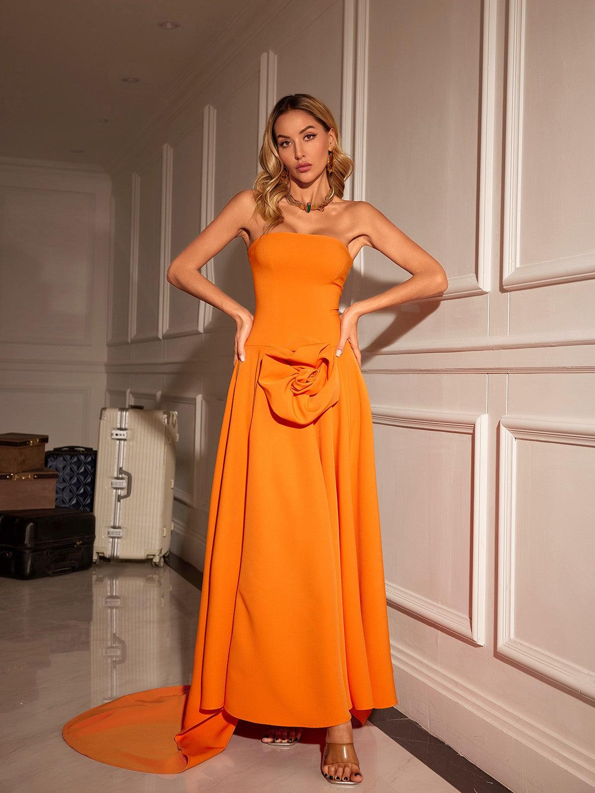 Strapless Flower Maxi Dress