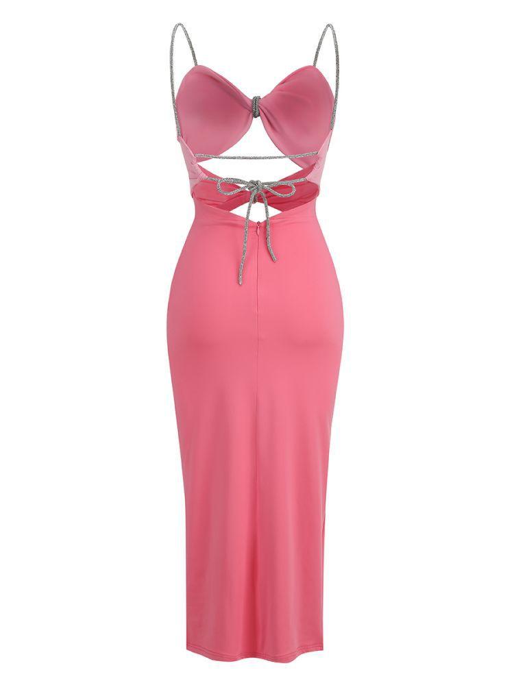 Rhinestone Strap Twist Front Cutout Ruched Bodycon Midi Dress 7
