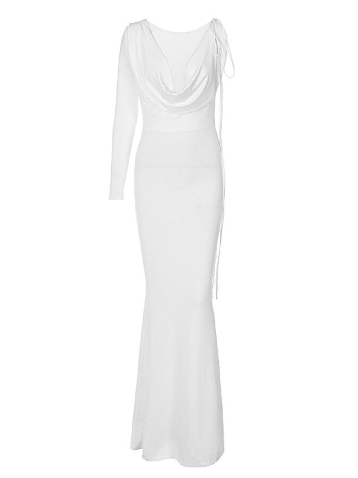 Long Sleeve Draped Cowl Back Backless Mermaid Maxi Dress