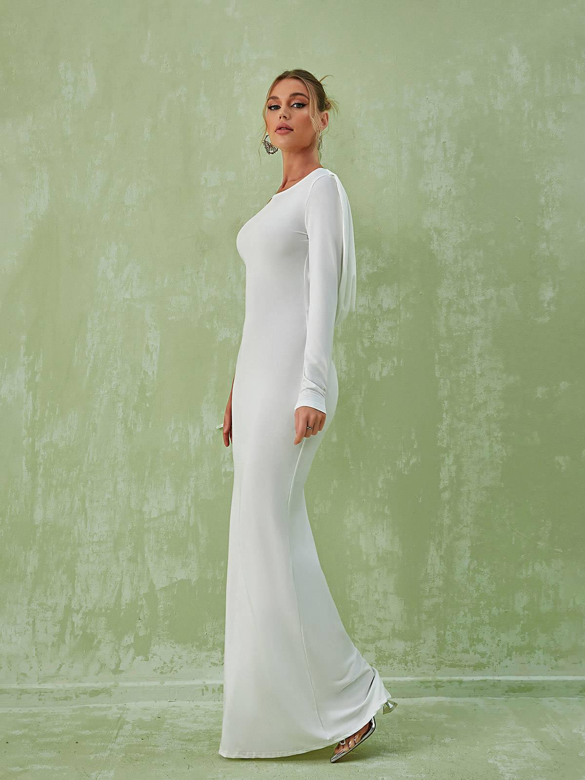 Long Sleeve Draped Cowl Back Backless Mermaid Maxi Dress
