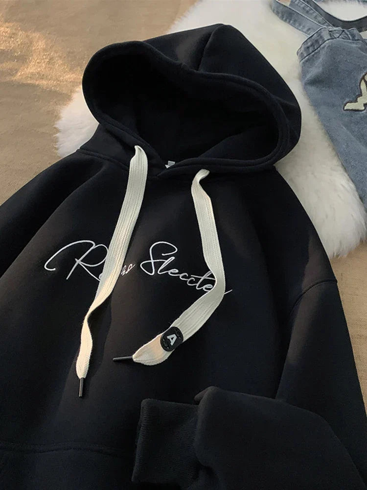 Letter Print Autumn Goth Fashion Hoodie Black / M(40-45KG)