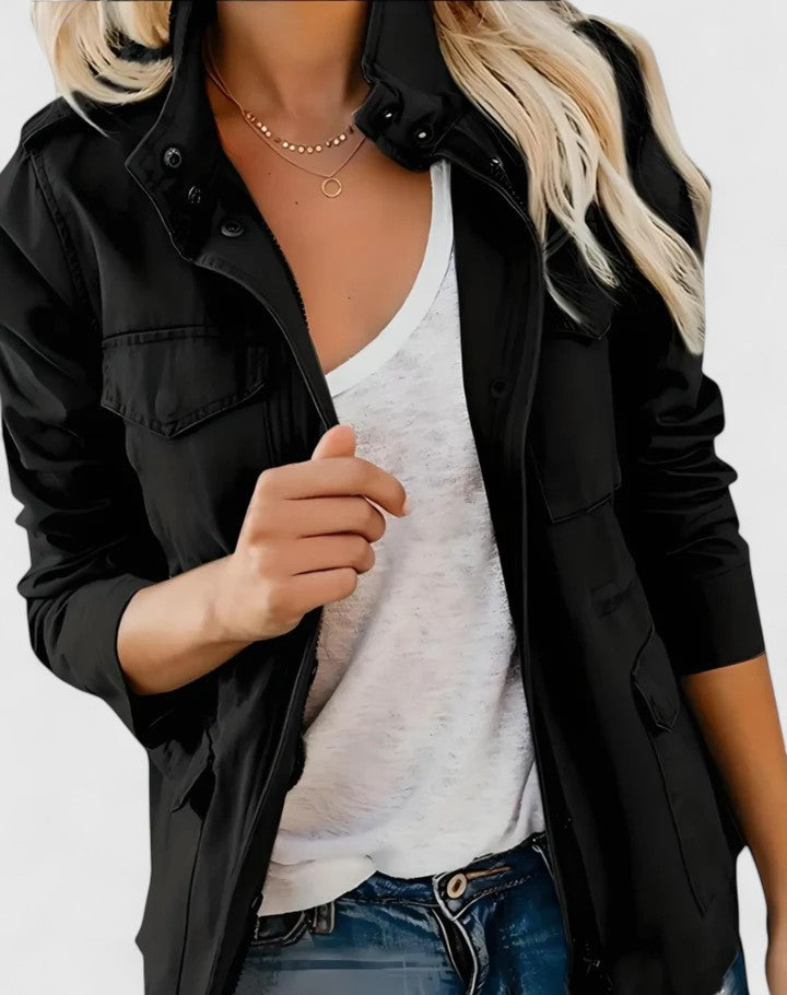 Stand Collar Zip Front Flap Pocket Utility Jacket 8