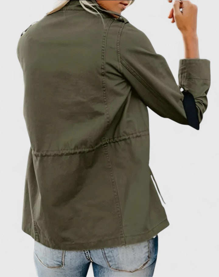 Stand Collar Zip Front Flap Pocket Utility Jacket 5