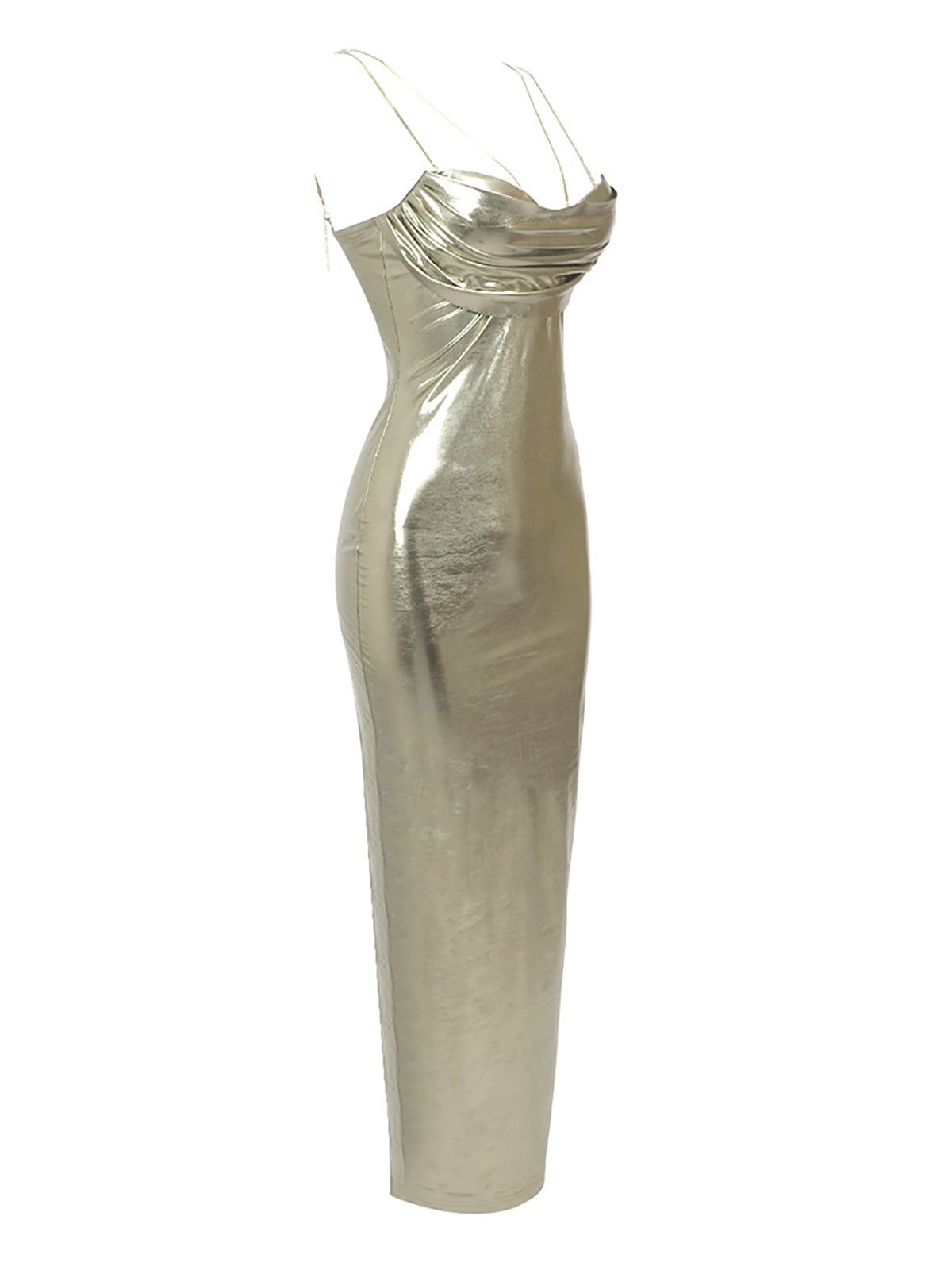 Spaghetti Strap Cowl Neck Metallic Bodycon Maxi Dress 7
