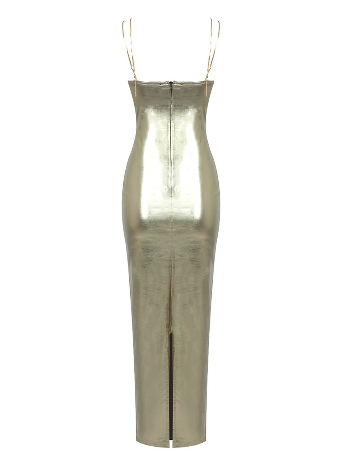 Spaghetti Strap Cowl Neck Metallic Bodycon Maxi Dress 8