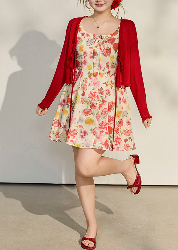 Modern Apricot Print Chiffon Cami Dresses Summer