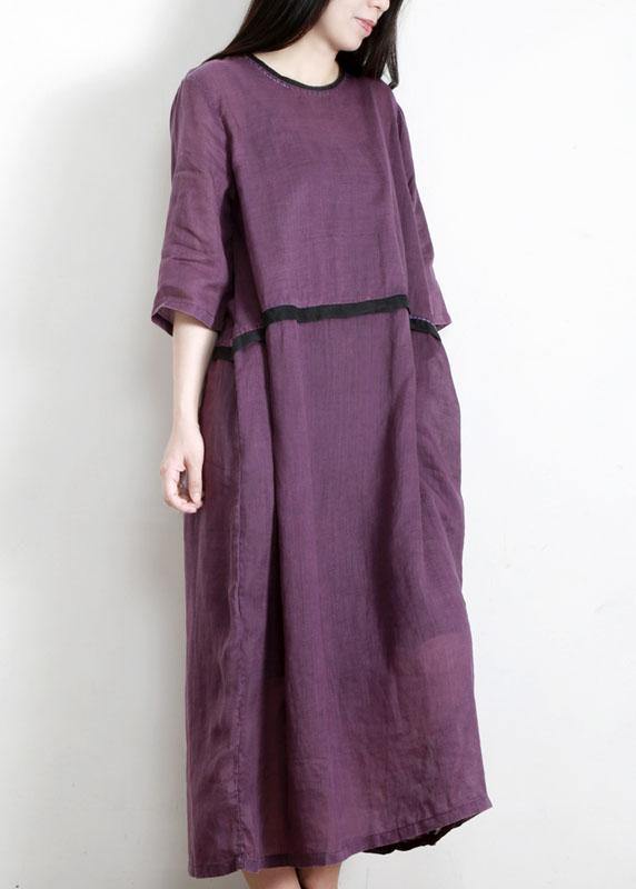 Modern Purple Pockets Linen Summer Maxi Dress