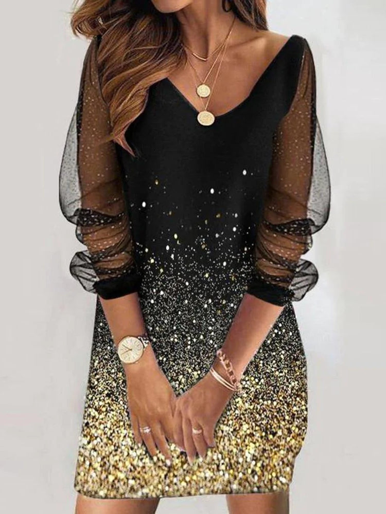 Modern Print V-Neck Mini Dress
