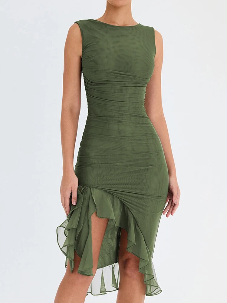 Onelia Elegant Midi Dress with Ruffles for Women Chic Boutique Style