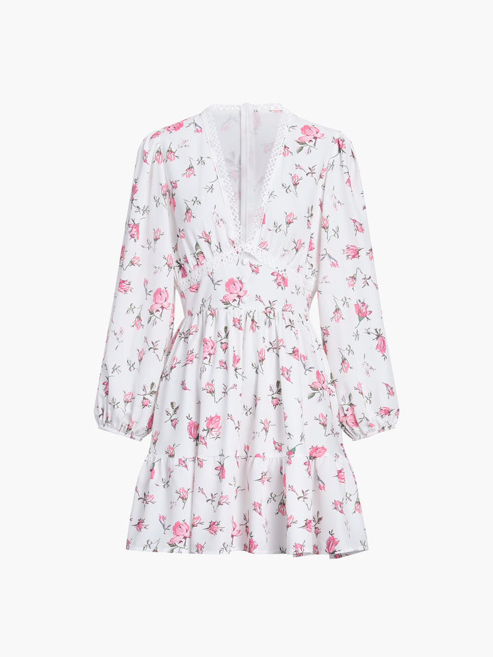Emery Aesthetic Short Floral Dress with V Neck Designer Edit