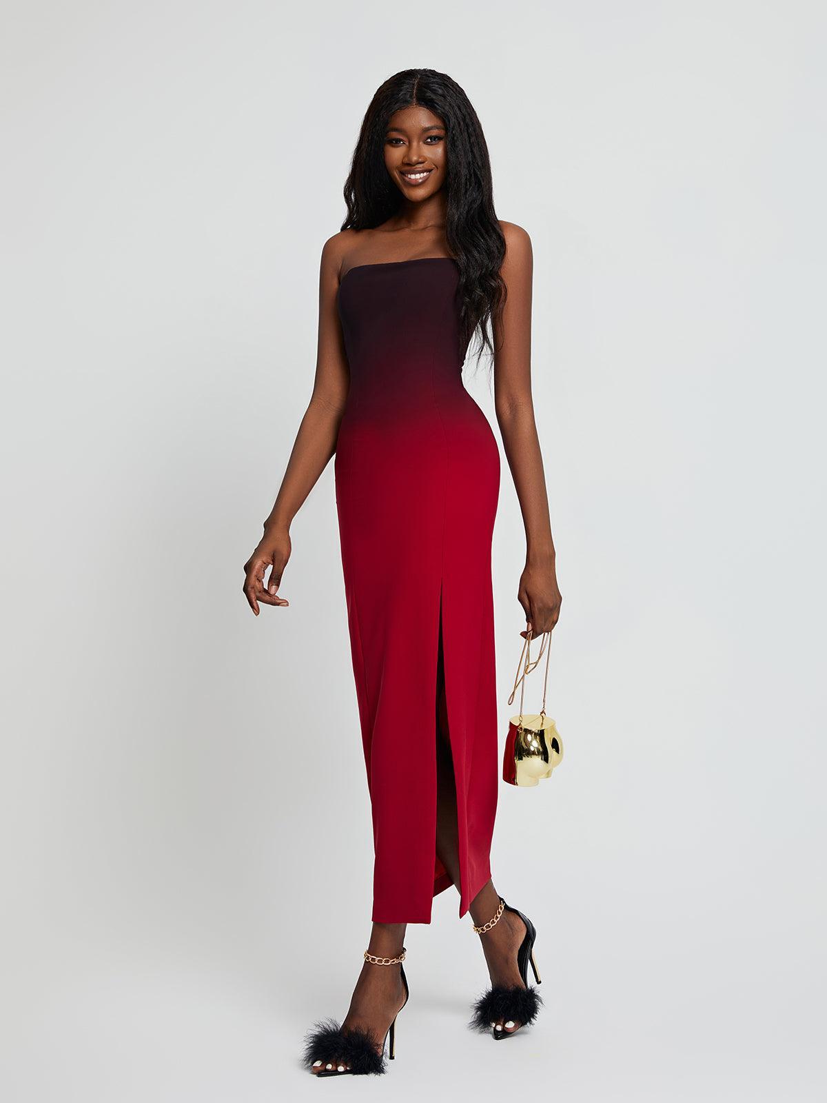 Strapless Ombre High Slit Bodycon Maxi Dress 3