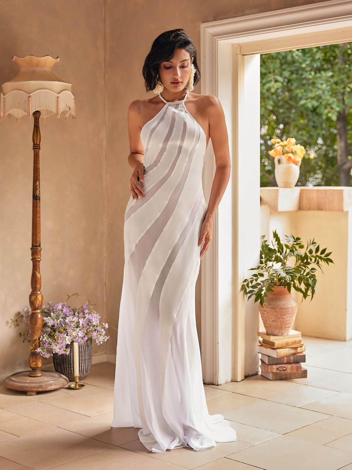 Halterneck Satin Maxi Dress