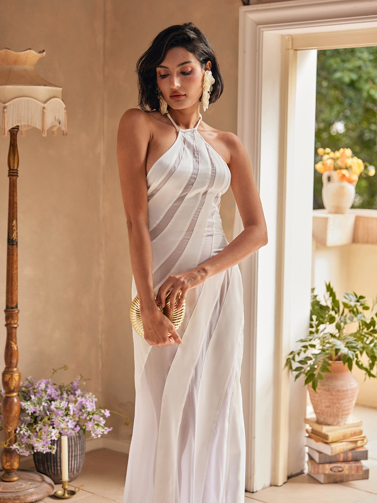 Halterneck Satin Maxi Dress