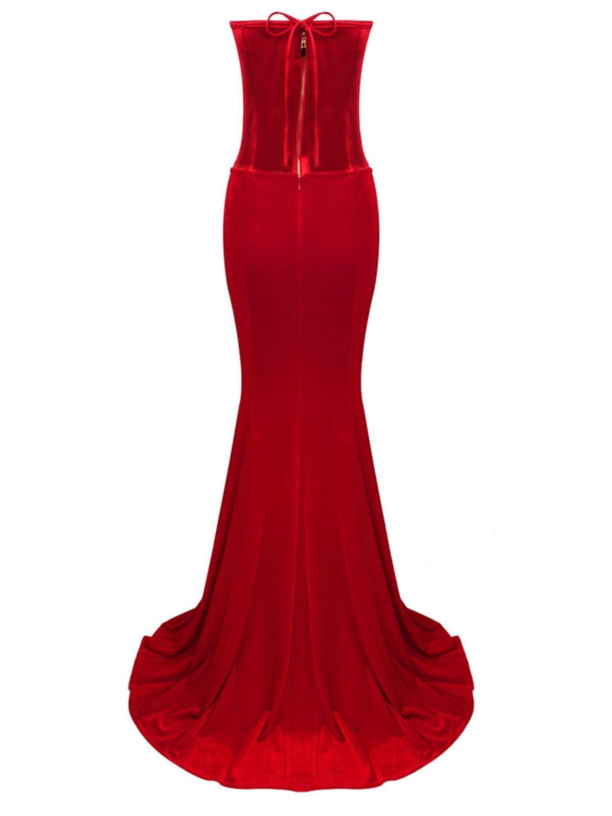 Strapless Sweetheart Velvet Twist Front Mermaid Maxi Gown