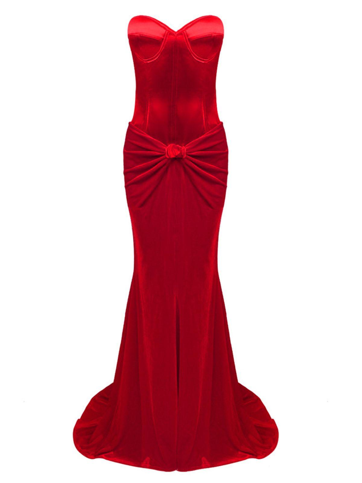 Strapless Sweetheart Velvet Twist Front Mermaid Maxi Gown
