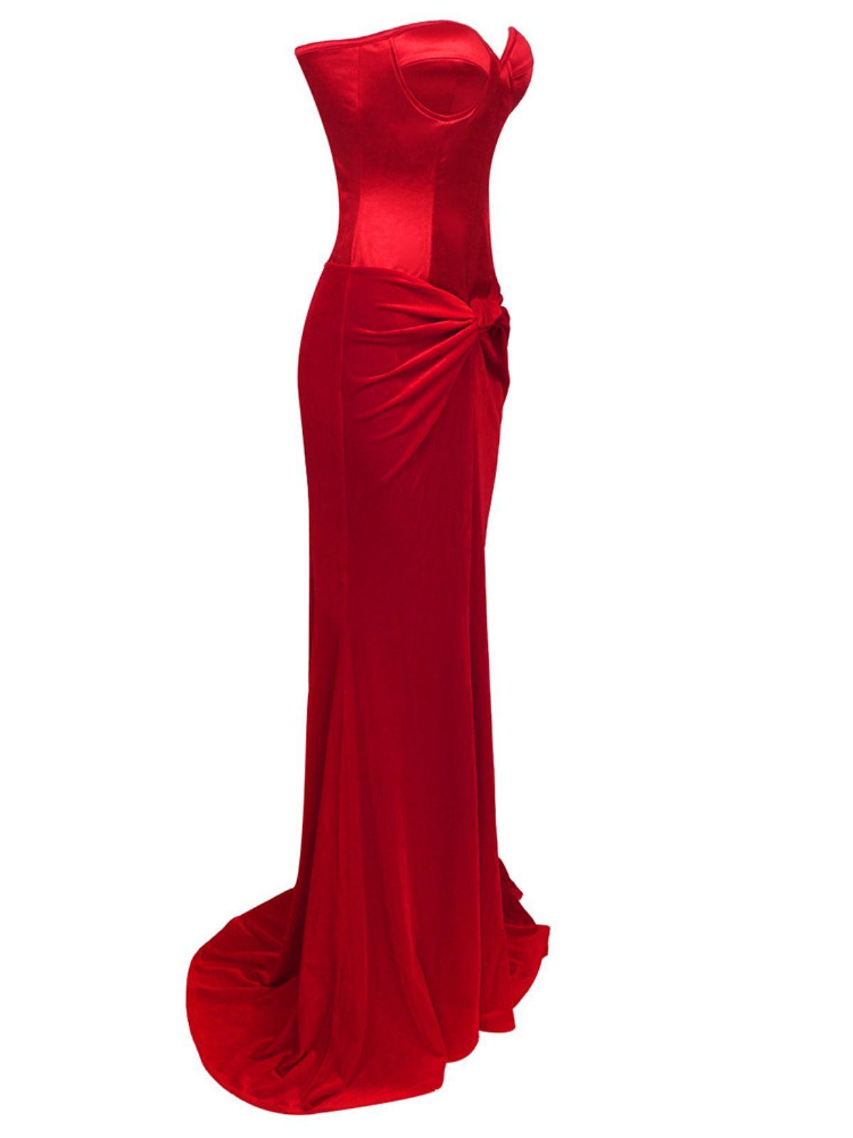 Strapless Sweetheart Velvet Twist Front Mermaid Maxi Gown