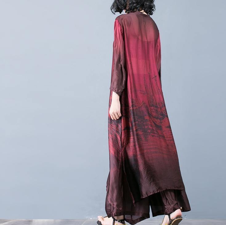 Natural Red Printed Wide Leg Pants And Summer Two Pieces Dresses