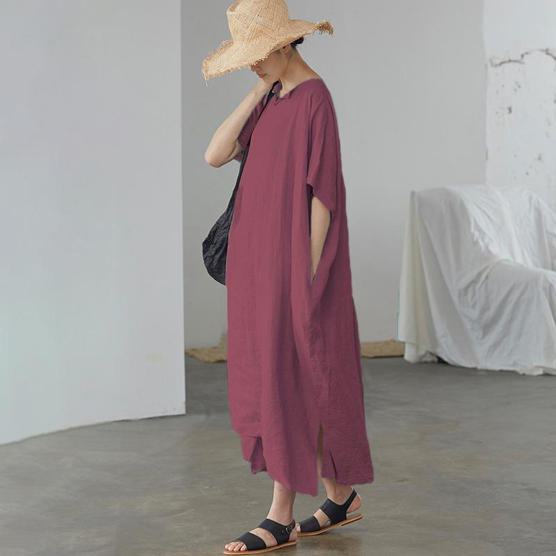 Ultra-Loose Pure Color Graceful Linen Dress