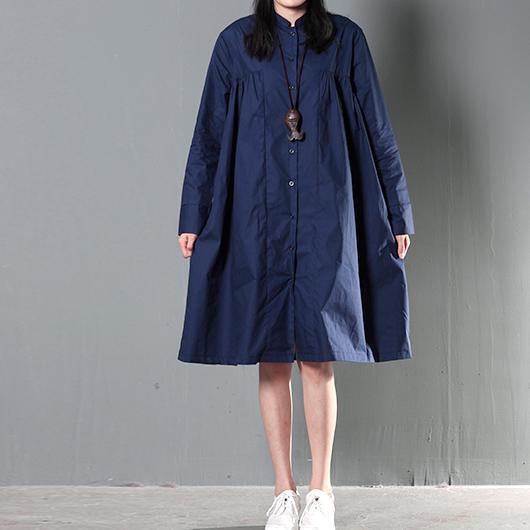 Navy blue oversize women linen shirt dress plus size cotton blouse top