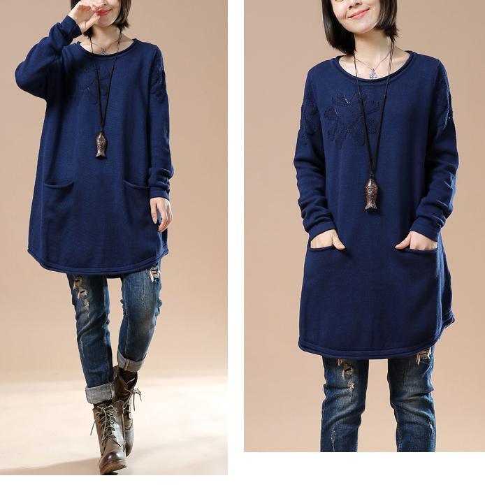 Navy cute plus size sweaters women knit dresses