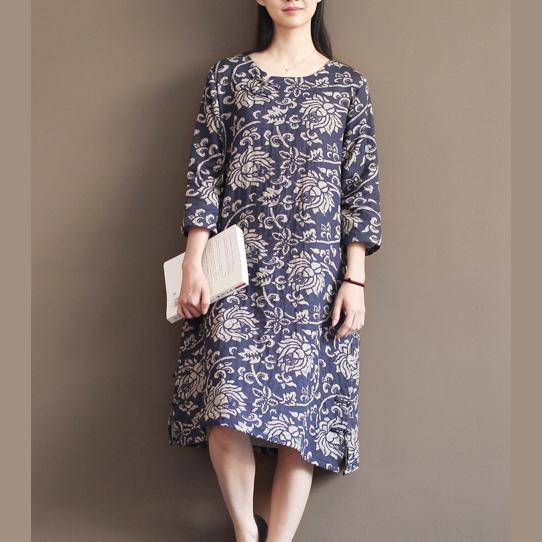 Navy floral cotton sundress plus size summer maxi dresses oversize caftan
