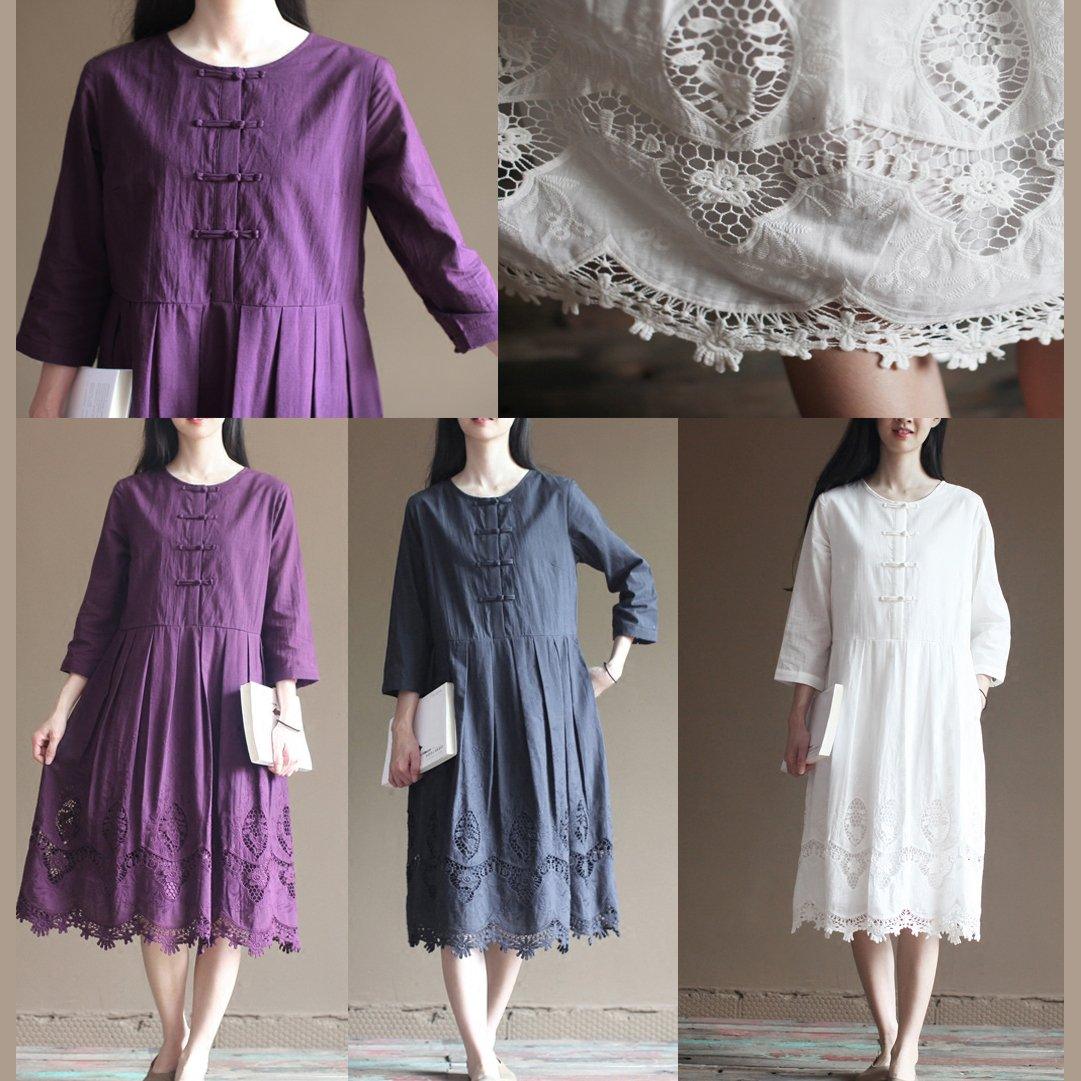 Navy lace patchwork cotton dress bracelet sleeve cotton vintage dresses