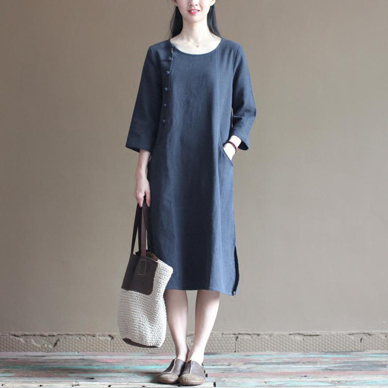 Navy linen dresses bust button details long linen maxi dresses