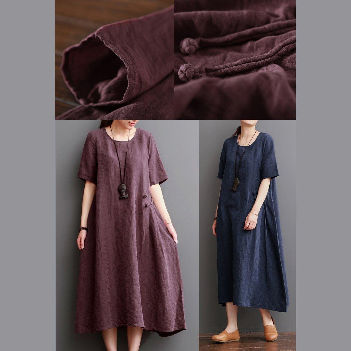 Navy Summer Linen Dress Plus Size Linen Maxi Dresses Sundress