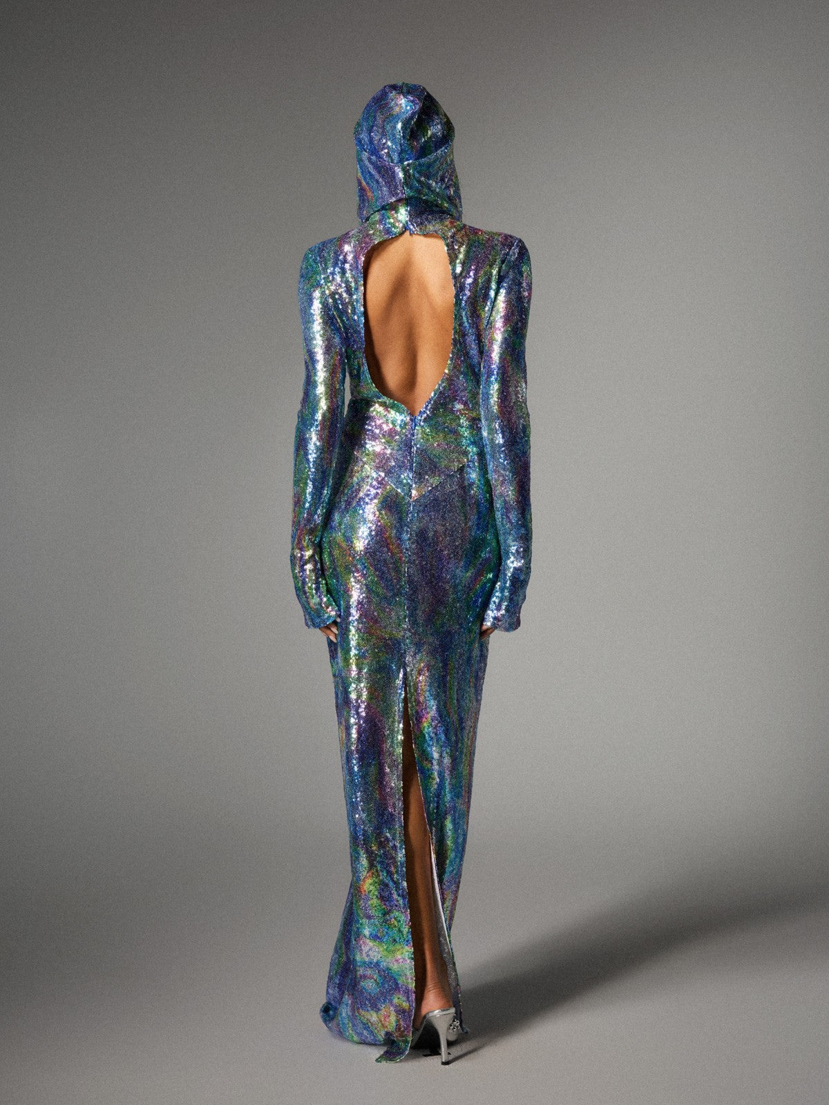 Ombre Long Sleeve Hooded Maxi Dress In Blue