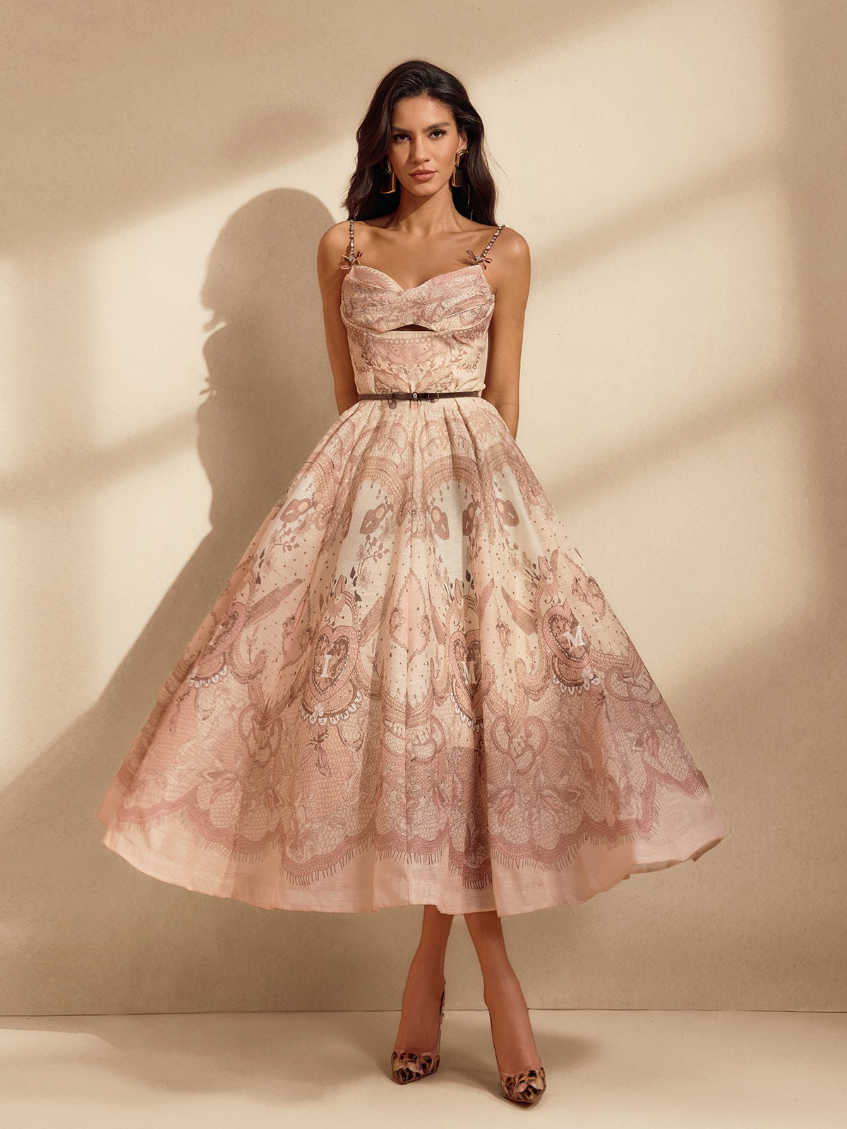 Spaghetti Printed Midi Dress