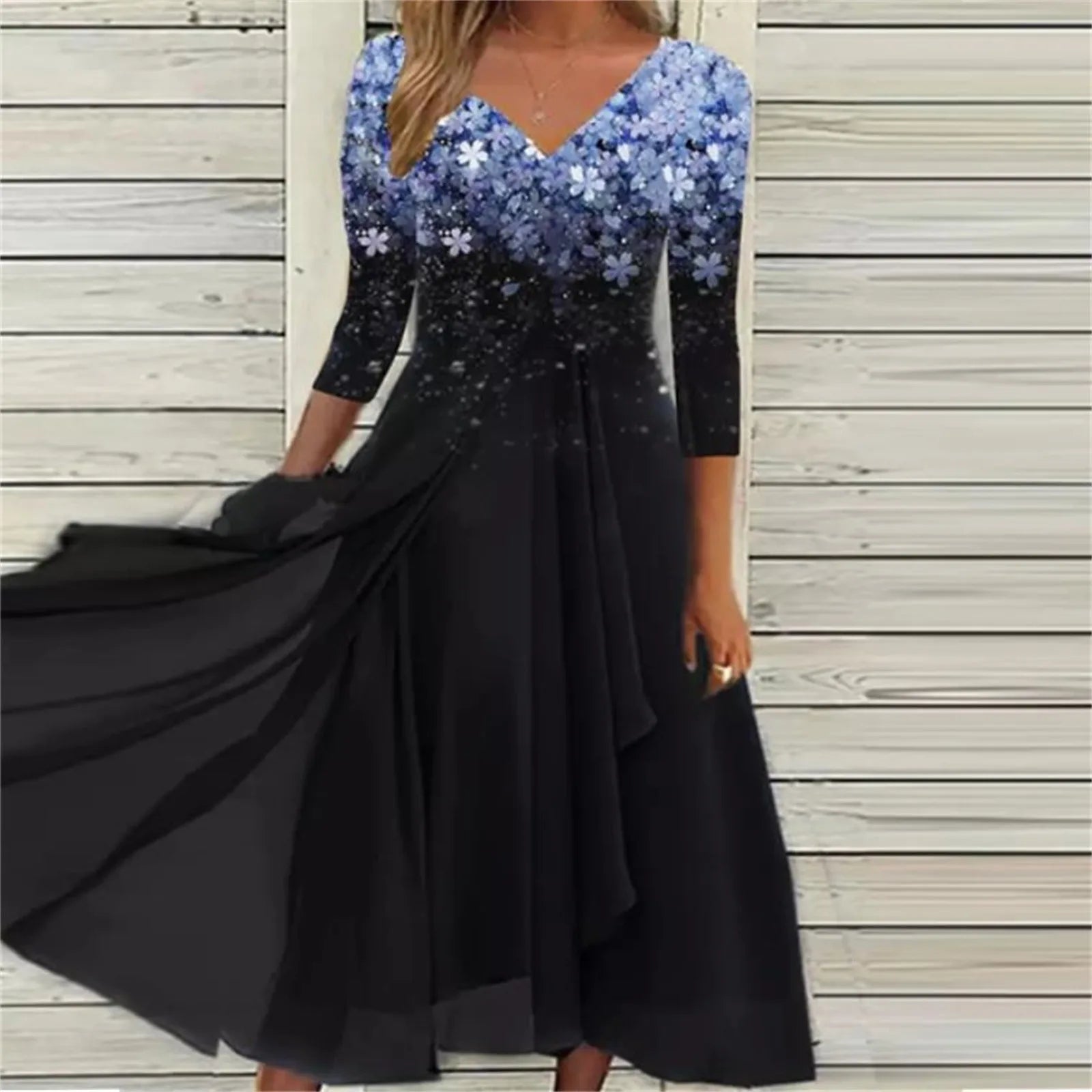 Elegant Lace Floral Boho Sexy Half Sleeve Long Prom O Neck ALine Women's Dress