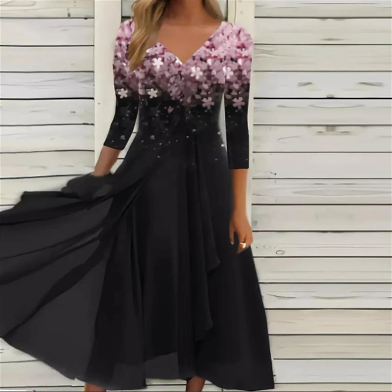 Elegant Lace Floral Boho Sexy Half Sleeve Long Prom O Neck ALine Women's Dress