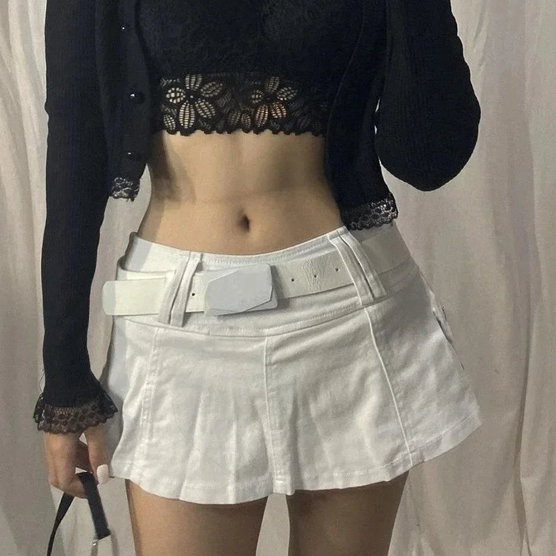 Goth Pastel Micro Mini Low Rise Black Pocket Patchwork ALine Skirt