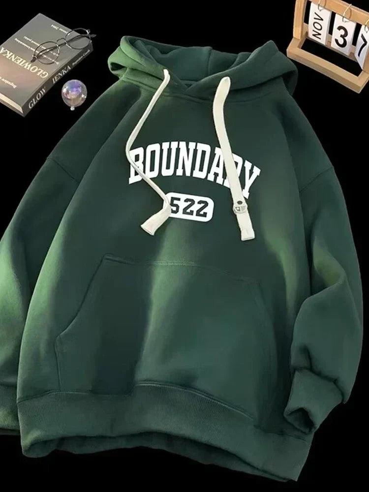 Retro Casual High Street Letter Hoodie Green / M(40-45KG)