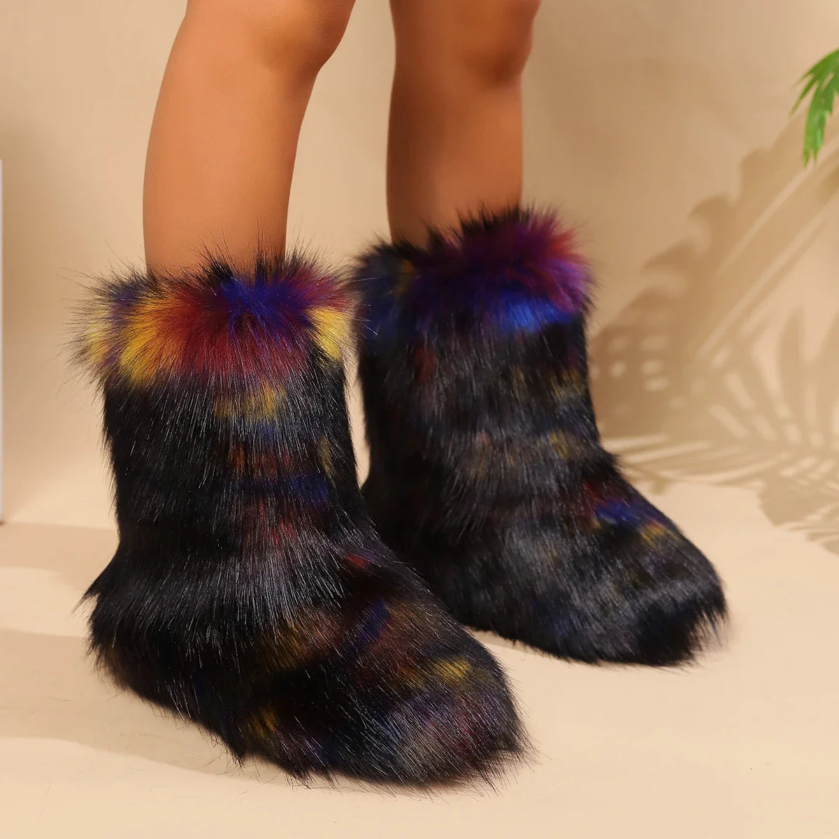 Winter Fuzzy Fluffy Plush Warm Lined SlipOn Snow Boot