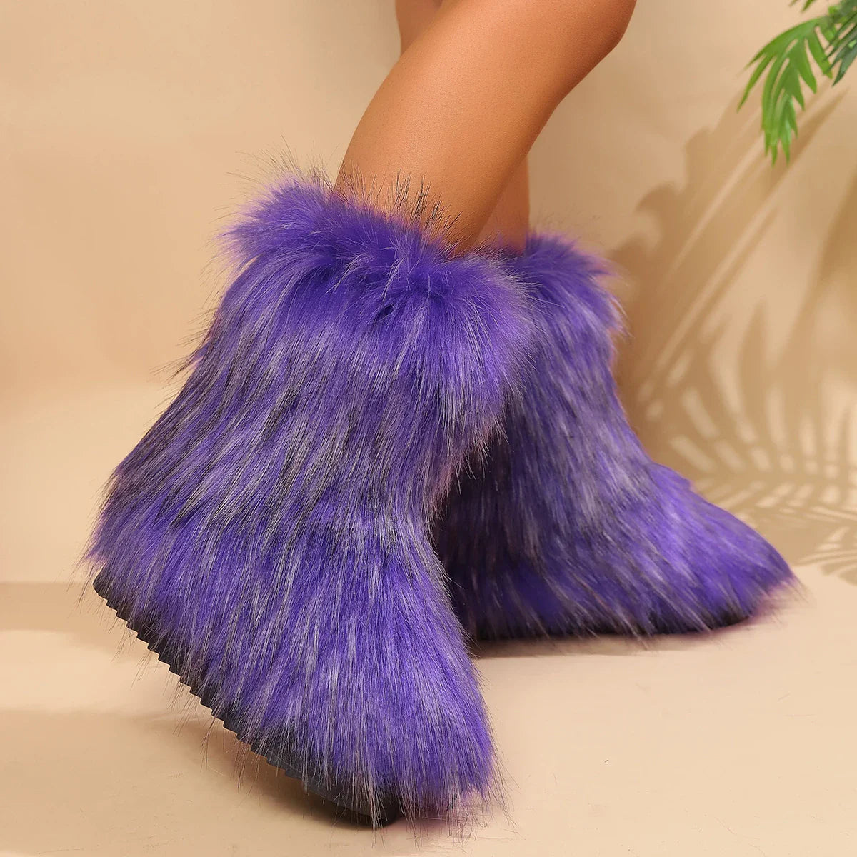 Winter Fuzzy Fluffy Plush Warm Lined SlipOn Snow Boot
