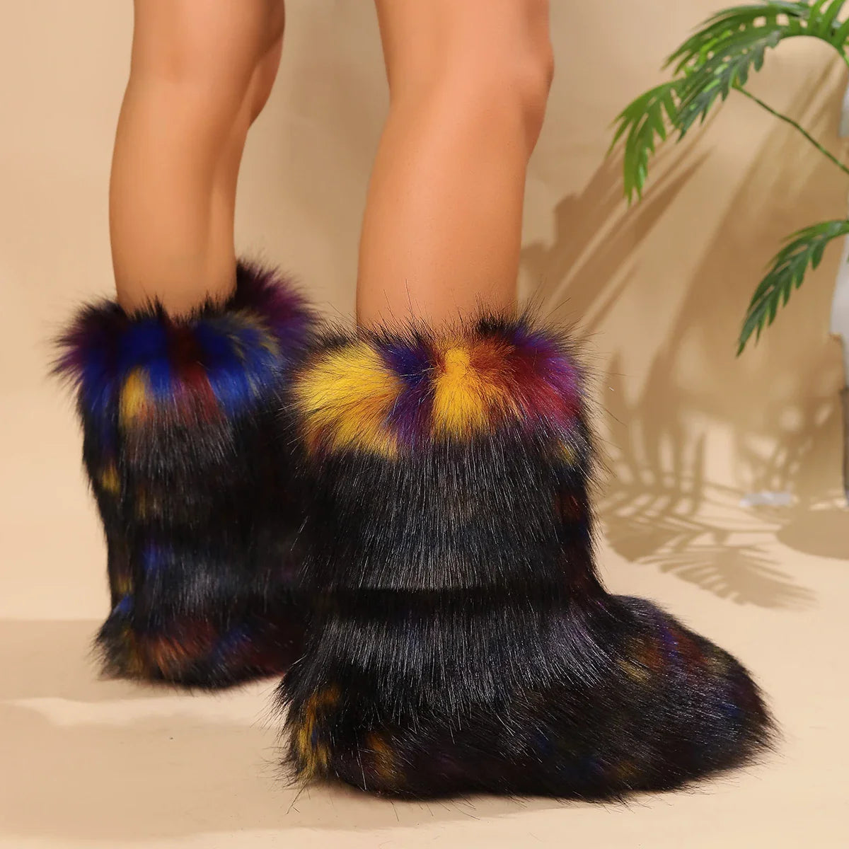 Winter Fuzzy Fluffy Plush Warm Lined SlipOn Snow Boot