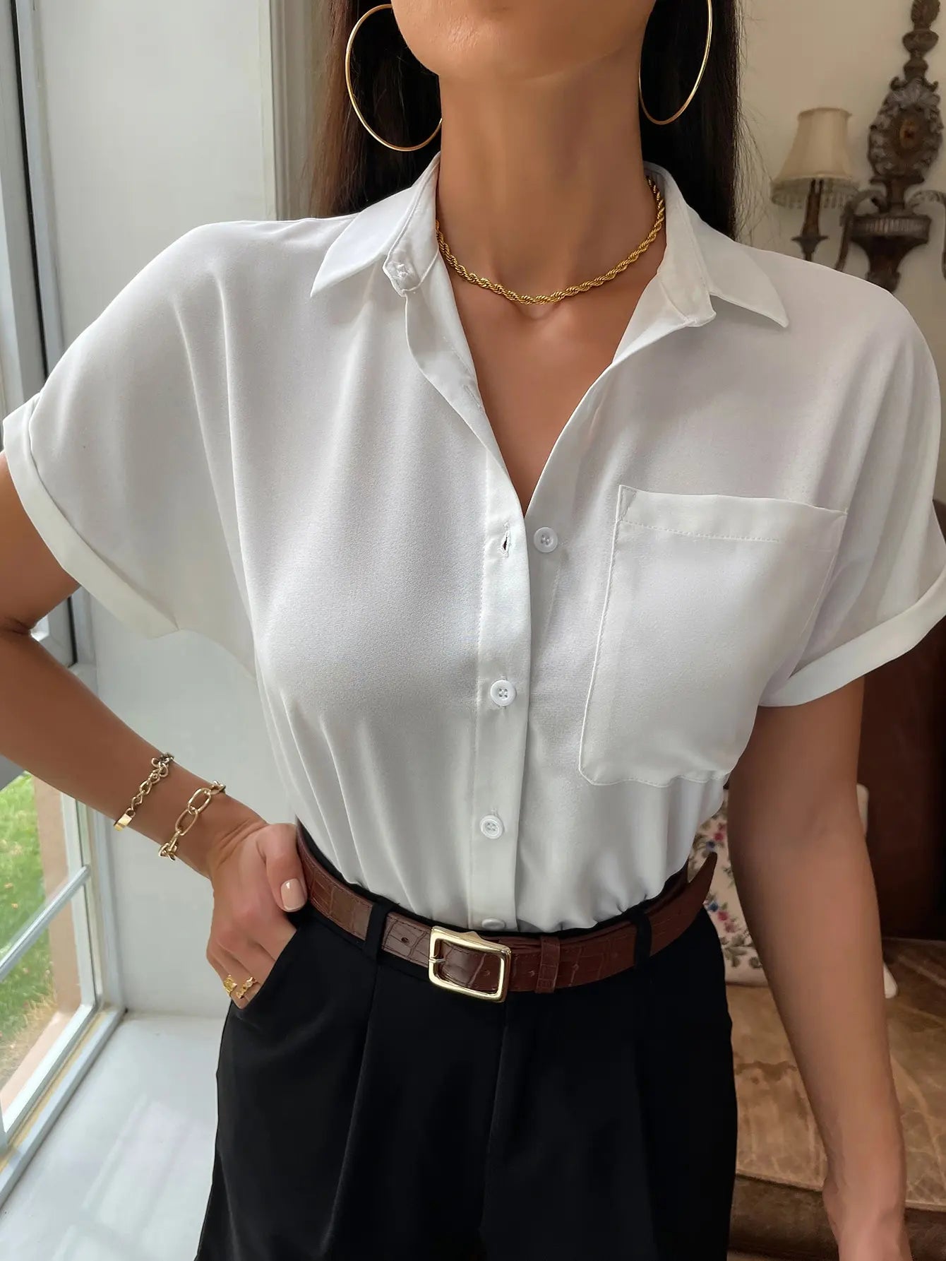 Chiffon Short-Sleeved Casual Blouse