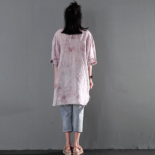 Nude print linen sundress summer shift dress plus size shirt blouse
