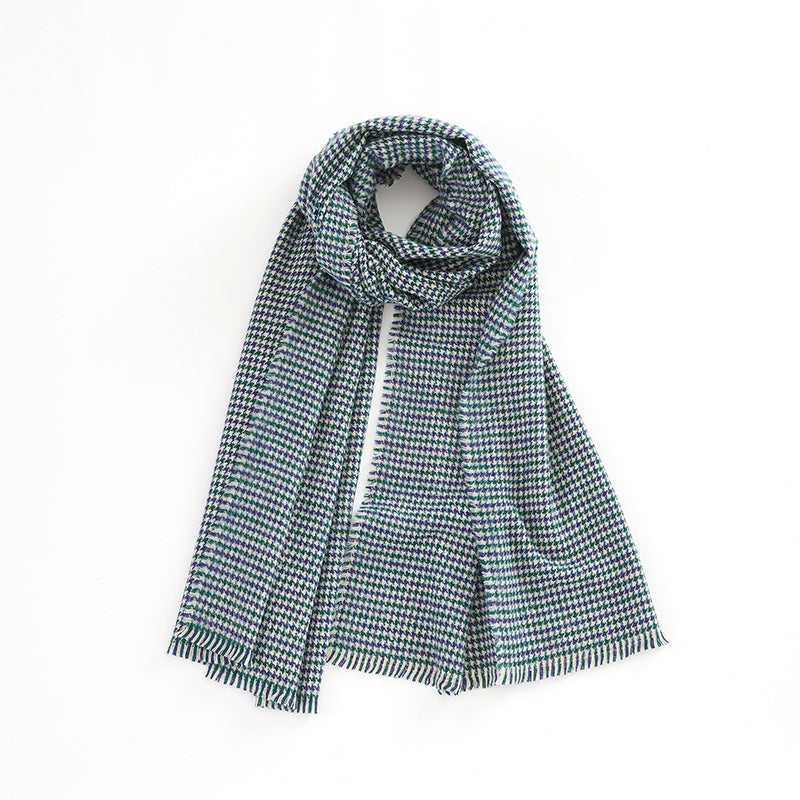 Retro Colorblocked Checkered Soft Comfortable Warm Houndstooth Scarf