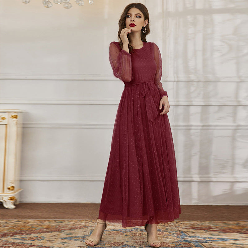 Casual Round Neck Stitching Mesh Dress
