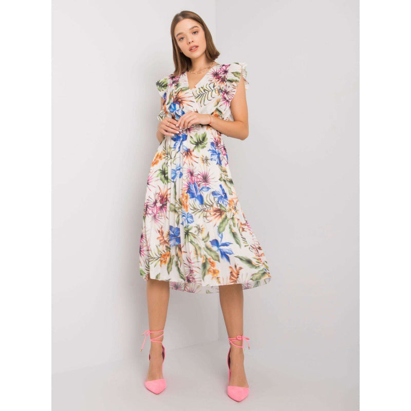 Eugenia Statement Women's Floral Ruffle Midi Dress Elevated Occasion Wear
