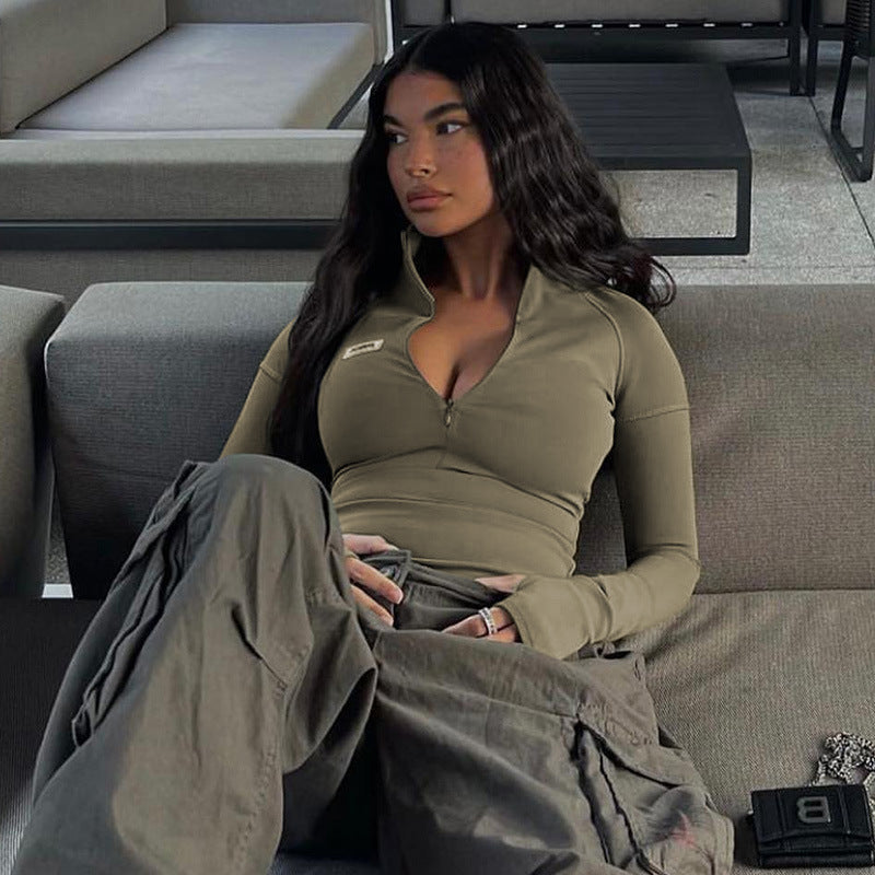 Afternoon Half-zip Fitted Crop Top