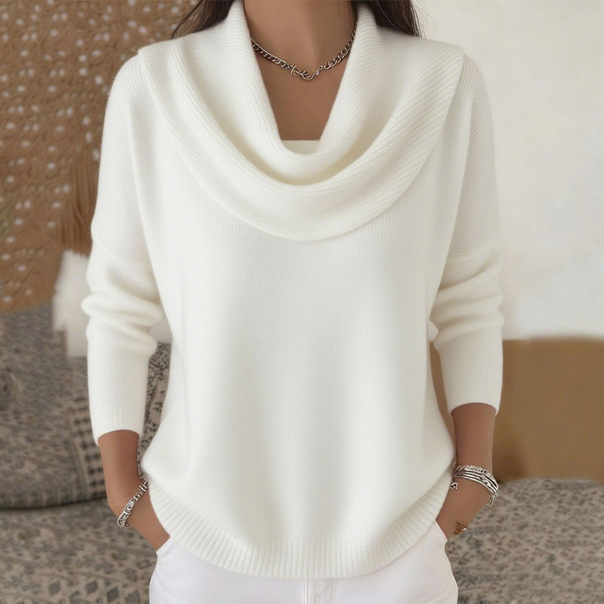 Cowl Neck Long Sleeve Ribbed Knit Sweater 8